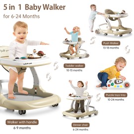 Music and Lights Baby Walker with Wheels,9 Adjustable Heights Infant Toddler Walker,Baby Walkers with Foot Pads,Anti-Fall Baby Walker and Activity Center for Boys Girls Babies 6-18 Months