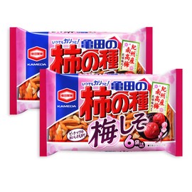 2 Packs Set of Ume-shiso (ume Plum & Perilla) Flavor Kameda Kakinotane Rice Cracker with Peanuts 6 Packs: Total 182g (6.4oz) x 2 (Ninjapo Wrapping)