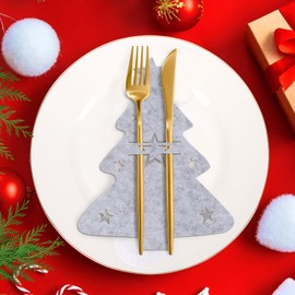Figarge Pack of 12 Christmas Cutlery Holders Christmas Tree Cutlery Bag Felt Cutlery Bag Christmas Forks Spoons Cutlery Holder Bags Christmas Table Decoration for Christmas Table Decoration (Grey)