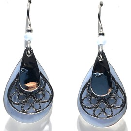 Silver Forest Light Blue Teardrop and Silver Filigree Pierced Earrings NE-2315