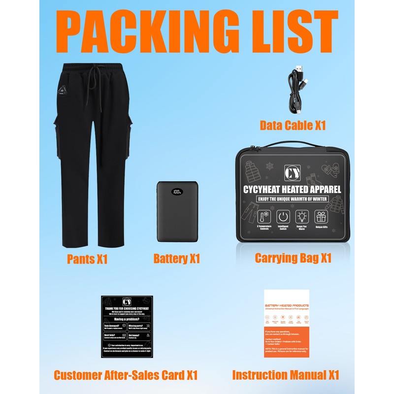 Men Heated Pants, 4 IN1 Control Switch Cargo Baggy Heating