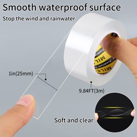 MILEQEE Window Seal Strip Tape for Winter Clear, 1in x 9.84FT, Weather Stripping Sealing Insulation Tape for Windows and Door, Window Frame Sealer Draft Blocker Doors Seals Strips, 0.5mm Thick