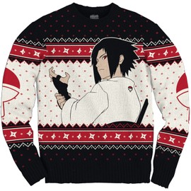 Ripple Junction Naruto Shippuden Adult Christmas Sweater Sasuke Uchiha X-Mas Novelty Anime Crew Neck Sweater Navy Small
