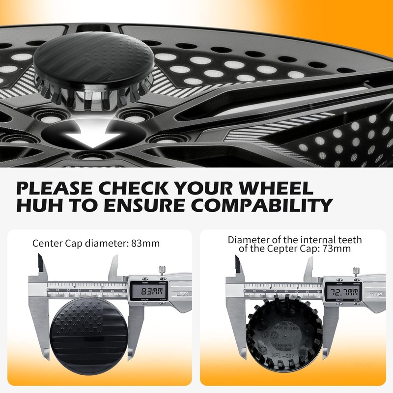 DREAMOTOR 3 1/4 inches=83MM Wheel Center Caps-Outer 83MM, Inner 73MM