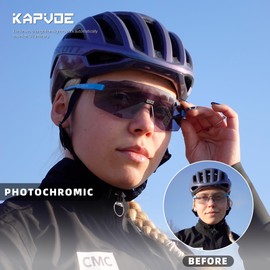 KAPVOE Photochromatic Photochromic Photochromic Cycling Glasses for Men Women Clear Road Bike Glasses MTB Sports Glasses Cycling Glasses UV400 Protection Rimless Transparent Lenses for Outdoor Sports