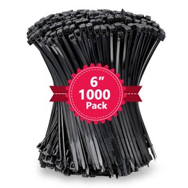 1000Pcs Black Zip Ties 6 Inch Bulk Small Cable Ties 6 In Heavy Duty Outdoor 40lbs, Mini Nylon Wire Ties 1000 Pack, Plastic Zip Tie Wraps, Zipties