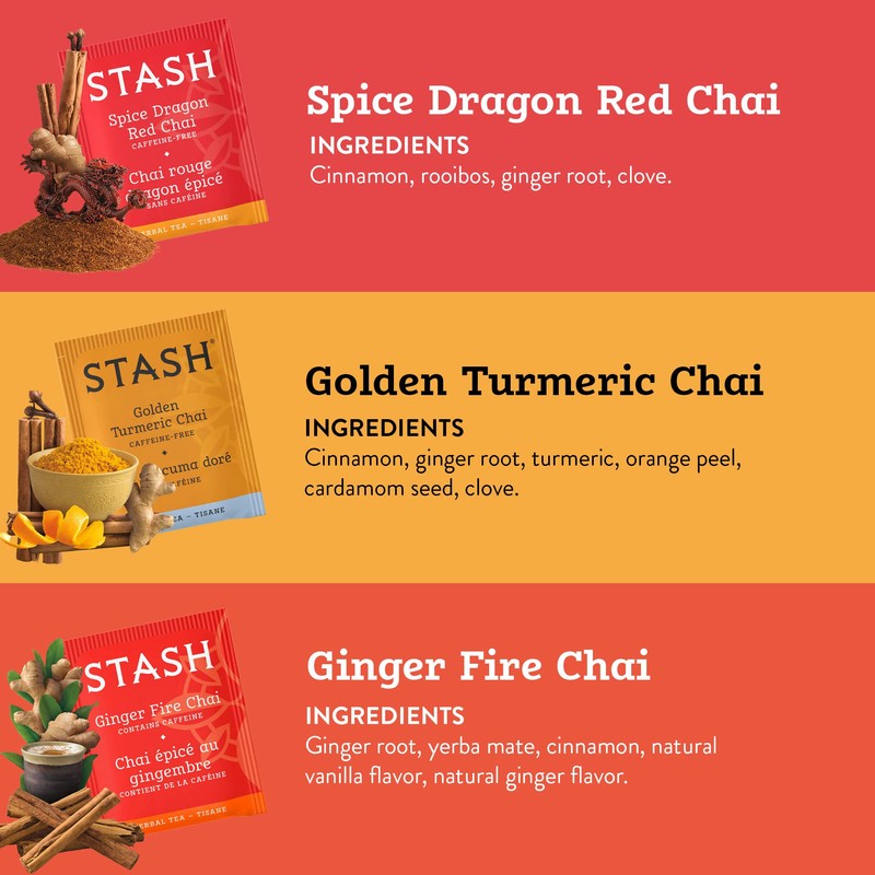 Stash Tea Chai Tea Variety Pack Sampler Assortment - Caffeinated,