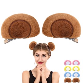 Luinabio 1pair Cute Bear Ears Hair Clips for Halloween Cospaly Party Soft Fuzzy Bear Costume Animal Ears Hairpins(Brown)