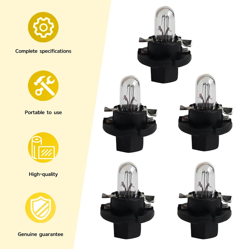 DACIRTY Pack-5 T5 Dashboard Light, DB501 BX8.4d 12V 1.2W High