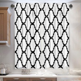 Melodieux Moroccan Fashion Tier Curtains for Kitchen, Geometric Print Rod Pocket Curtains for Cafe Bathroom Small Windows, 29 x 45 Inch, Off-White/Black