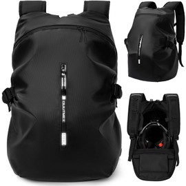 OUUTMEE Motorcycle Backpack, Waterproof Helmet Backpack for Men Women, Off-Road Bike Bag, Motorbike Rucksack with Reflective Stripe, Motorbike Travel Backpacks(Small)
