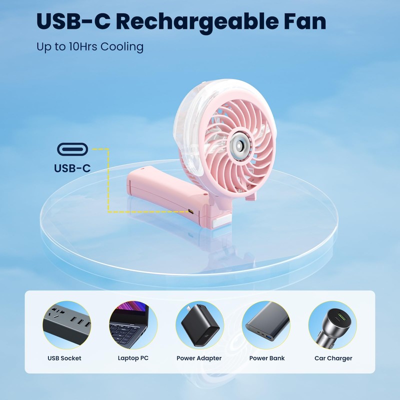 HandFan Portable Handheld Misting Fan, Rechargeable Personal Mister Fan, Battery