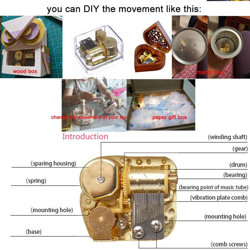 Pursuestar Edelweiss Wind Up Music Box Movement, 18 Note Gold
