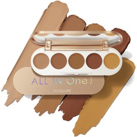 FOCALLURE #GoldenAge 5 in 1 Multi Uses Concealer Palette, 5 Colors Correcting Conceal Palette, Camouflage Contour Palettes for Dark Circles, Face Contouring Highlighter Pallet, BR01 DEEP