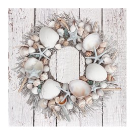 ANDALUCA Coastal Spring & Summer Seashell 20" Wreath Natural Preserved (Blue)