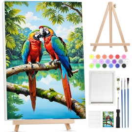 Bowetile Papagei Paint by Numbers for Adults with Framed Canvas&Wooden Easel, Painting by Numbers Kit for Adults Beginners Canvas Kit, DIY Acrylic Pigment Drawing Paintwork for Home Decor, 20x30cm