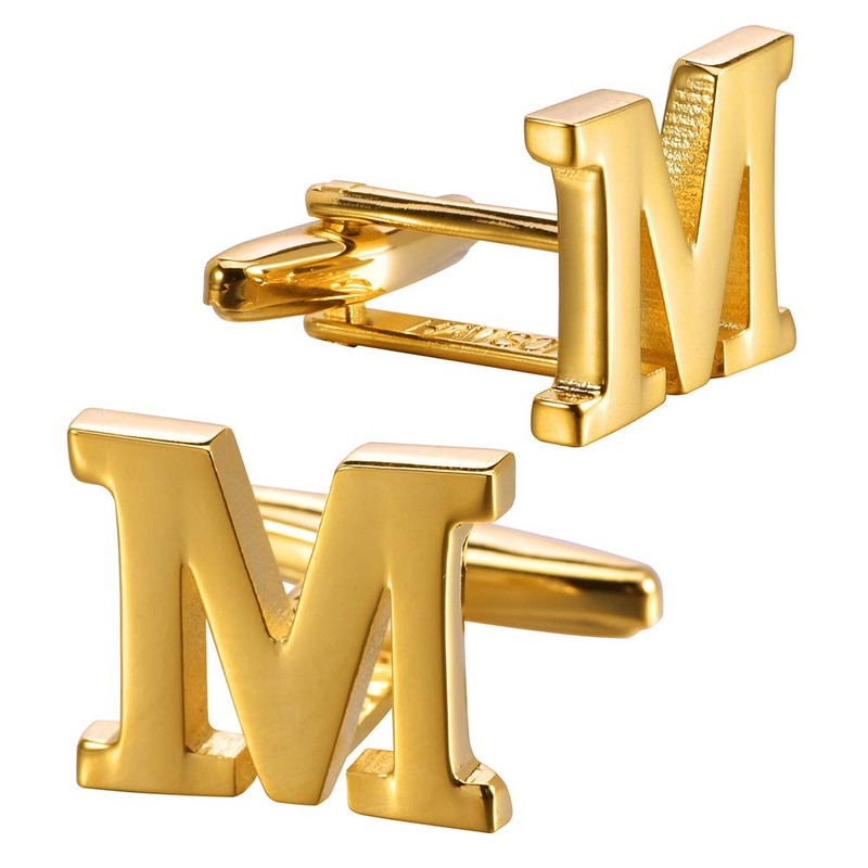 A-Z Initial Cufflink for Men, Classic 18k Gold Silver Black