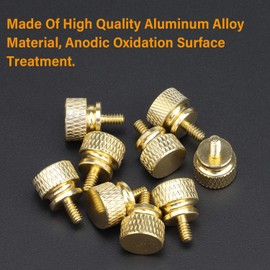 Powlankou 20 Pieces 6#-32 Computer Case Screws, Anodized Aluminum Thumbscrews, Fully Threaded Knurled Thumbscrews, Thumb Screws (Gold)