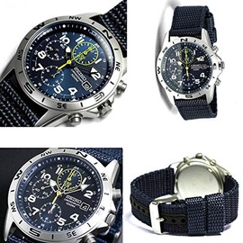 Navy Police Officer Self-Defense Officer Civil Servant SEIKO 100M Waterproof Chronograph Nylon Strap Watch for Men (SND377R SND399P SND379R) (SND379R)