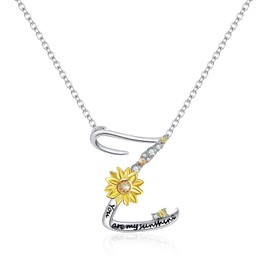 Collar con colgante de plata de ley con diseño de girasol, personalizable, letra A a Z, para mujeres y niñas