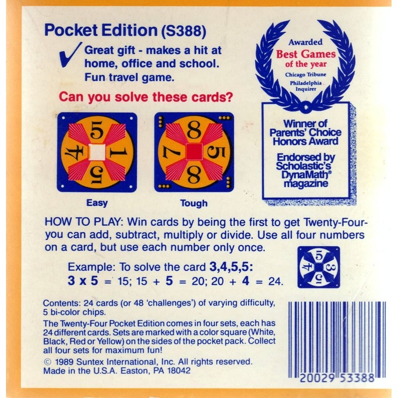 Twenty Four - Pocket Edition (Math Brain Teaser Cards) -