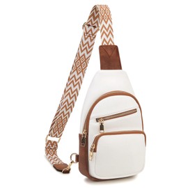 VX VONXURY Women's Chest Bag, Vegan Leather Bum Bag, Shoulder Bag, Small, Sling Bag with Wide Straps for Outdoor Sports, Travel, Work, Shopping, beige, crossbody