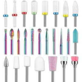 26pcs Nail Drill Bits Set, 3/32inch Professional Ceramic Safety Bits for Nail Drill, Diamond Cuticle Efile Nail Drill Bits, Remover Bits for Acrylic Gel Nail Tech Manicure Pedicure, Home Salon