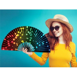 Zolee Large Rave Folding Hand Fan with Bamboo Ribs for Men/Women - Chinese Japanese Handheld Fan with Fabric Case - for Dance Music Festival Party, Performance, Decorations, Gift (Bling Round)