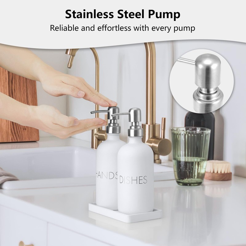 White Dish and Hand Soap Dispenser Set - Glass Kitchen