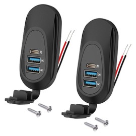 Linkstyle USB Car Charger Socket, Dual QC3.0 USB A & PD3.0 Type C USB Outlet Car Charge Adapter for 12v Marine Truck, 2Pcs