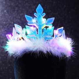 JONKY Light Up Christmas Crown Xmas Snowflake Headband Glowing Feather Hair Accessories for Women
