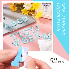 WILLBOND 52 Pieces Self Adhesive Pearl Rhinestone Letter Patches A-Z Bling Rhinestone Letter Stickers Glitter Alphabet Appliques Sticker for DIY Clothes Bags Hats Phone Backpacks(White, Blue)