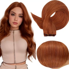 Full Shine Weft Hair Extensions Human Hair 16 Inch Sew in Extensions Soft Silky Hair Color 550 Copper Hair Weft Straight Hair Extensions for Women Human Hair Bundle 105 Grams