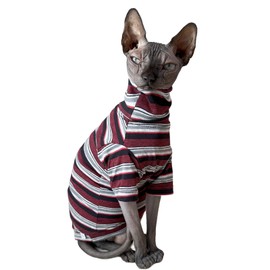 Vintage Stripes Sphynx Hairless Cats Shirt Cotton Cat Turtleneck Pet Clothes Kitten T-Shirts with Sleeves for Sphynx Cats (Old School, Small)