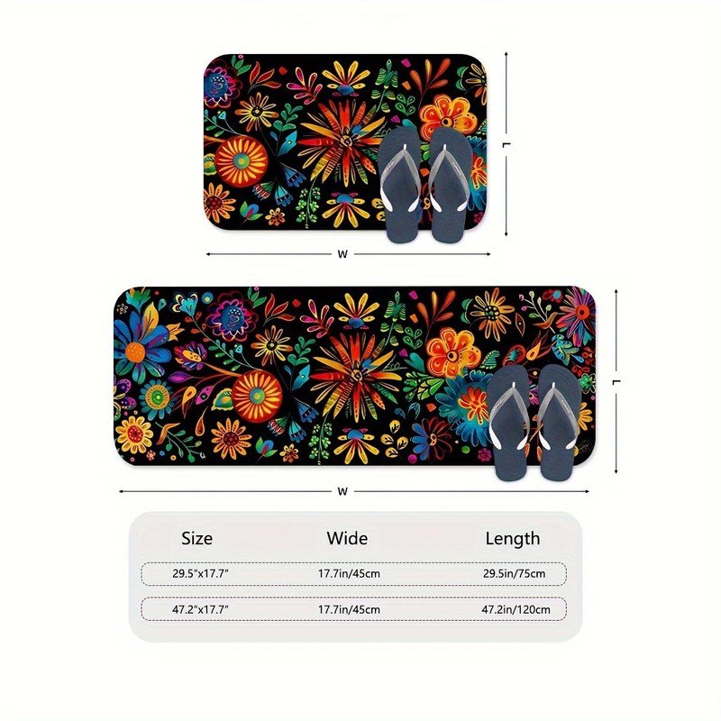YWZDS Mexican Floral Kitchen Rugs Set of 2, Colorful Kitchen