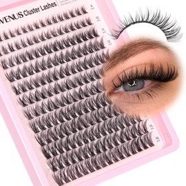 Goddvenus Lash Clusters Wispy Lashes Clusters Like Eyelashes Extension in Salon Natural DIY Cluster Eyelash Extensions for 5-7 days 9-16mm D Curl Fluffy DIY Individual Lashes (192pcs D Curl)