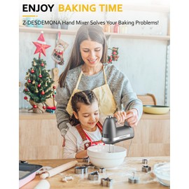 Z-DESDEMONA Electric Hand Mixer, Powerful Hand Mixer Electric Handheld with 304 Beaters, Dough Hook,Hand Held Mixer with Turbo for Baking Cakes, Eggs, Cream Food(Grey)