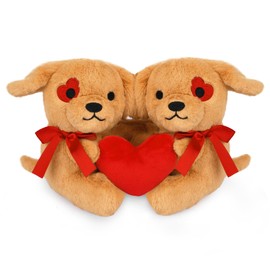JIAJEGTGT Dog Stuffed Animals, Cute 2 Pcs Brown Labrador Plush Toy with Red Heart, Valentines Day Stuffed Animals, Soft Stuffed Animals Gifts for Couple Women Girlfriend Boyfriend