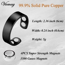 Vicmag 4X Strength Magnetic Copper Rings for Women Magnet Rings with 4X 3500 Gauss Magnets 100% Solid Pure Copper Adjustable with Jewelry Gift Box 2PCS (Black)