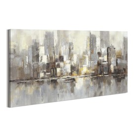 Skyline Wall Art Canvas Bedroom: City Abstract Painting Modern Cityscape Building Picture Contemporary Urban Landscape Downtown Skyscraper Scene Print Artwork for Living Room Home Office Decor