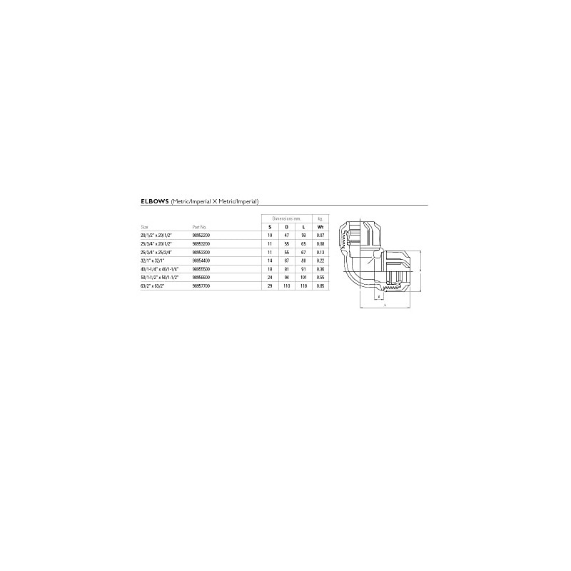 Philmac Metric/Imperial Elbow Bend POL x POL 20mm / ½"