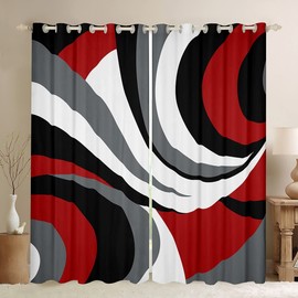 Feelyou Geometry Blackout Curtains(30%-50%) Abstract Art Curtain Red Black White Grey Darkening Window Drapes for Bedroom Children Decor Modern Line Design Window Treatments (2 Panels, 52 x 84 Inch)