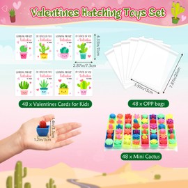 Capoda 96 Pcs Valentines Day Gifts for Classroom Valentines Cards with Toys Bulk Grow in Water Cactus Succulent Hatching Swell Plants Decor Exchange Gift Prize Party Favor Supplies for Prescool School