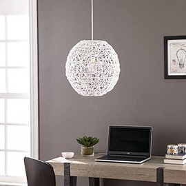 SEI Furniture Alakesh White Finish Round Woven Pendant Light Shade 15.5" Ideal for Dining Room and Bedroom Lighting