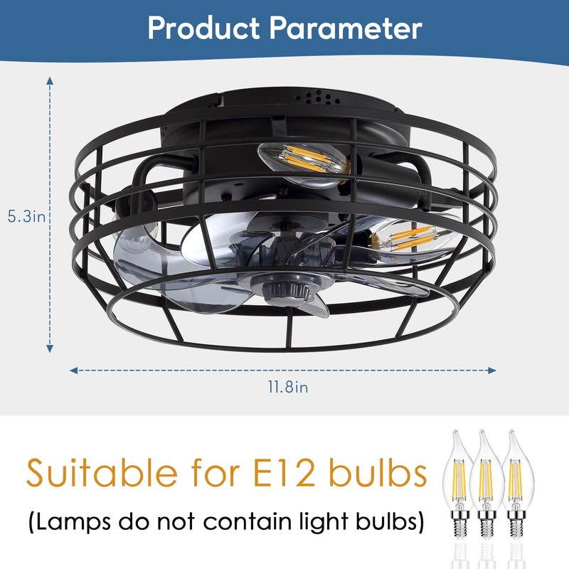 Youroke Farmhouse Caged Ceiling Fan with Light, Bladeless Flush Mount