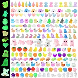LIINWNIRS Luminous Mini Resin Animals 200 Pcs Tiny Animals Mini Fruits Ducks Dogs Little Rabbits Figurines Accessories for Variety Pack for Garden Micro Landscape Aquarium Potted Dollhouse Decor