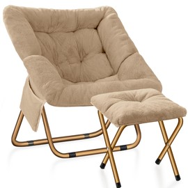 Kasunpul Comfy Saucer Chair, Foldable Living Room Chairs, Soft Faux Fur Lounge Chair for Bedroom, Reading Chairs for Adults, Kids, X-Large (Beige)