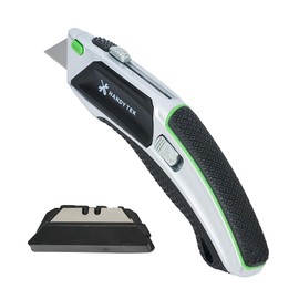 Restaurantware-Handy Tek Auto Loading Utility Knives, 6 Retractable Box Cutters - Includes 30 Sharp Blades, 19mm Wide, Silver Zinc Quick Change Blade Razor Knives, With 4-Position Locking, Soft Grip