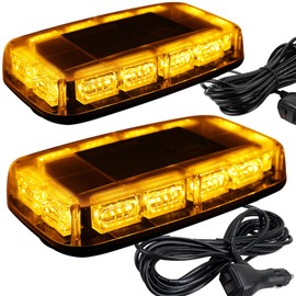 ASPL 2pcs 48LED Roof Top Strobe Lights, High Visibility Emergency Safety Warning LED Mini Strobe Light bar with Magnetic Base for 12-24V Snow Plow, Trucks, Construction Vehicles (Amber)