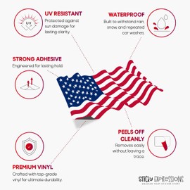 Sticky Expressions | USA Flag Waving Stickers (4 Pcs), Size 4" - Strong Adhesive, Durable, Waterproof, UV Resistant American Flag Stickers And Decals - Perfect American Flag Decal For Vehicles, Laptops etc